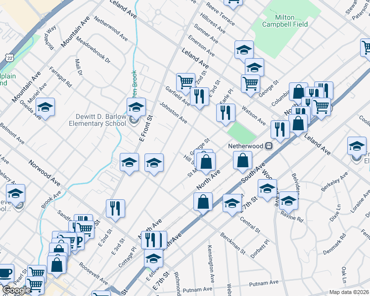 map of restaurants, bars, coffee shops, grocery stores, and more near 810 E 3rd St in Plainfield