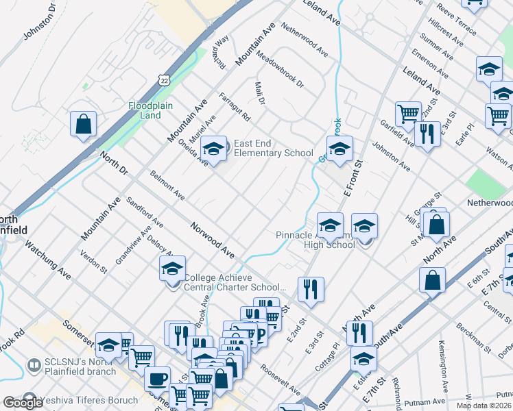 map of restaurants, bars, coffee shops, grocery stores, and more near 310 Manning Avenue in North Plainfield