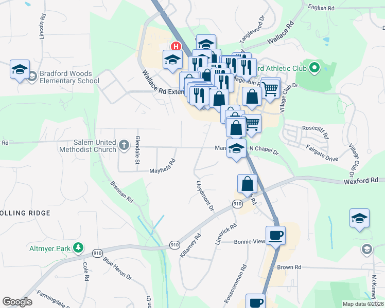 map of restaurants, bars, coffee shops, grocery stores, and more near 184 Manor Rd in Wexford