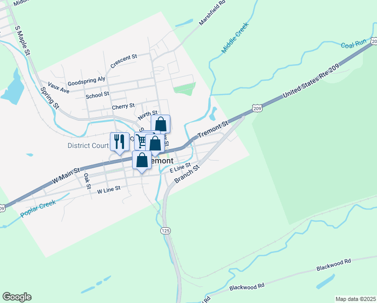 map of restaurants, bars, coffee shops, grocery stores, and more near 128 East Main Street in Tremont