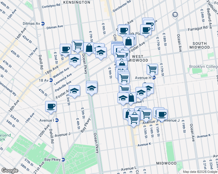 map of restaurants, bars, coffee shops, grocery stores, and more near 824 Avenue H in Brooklyn