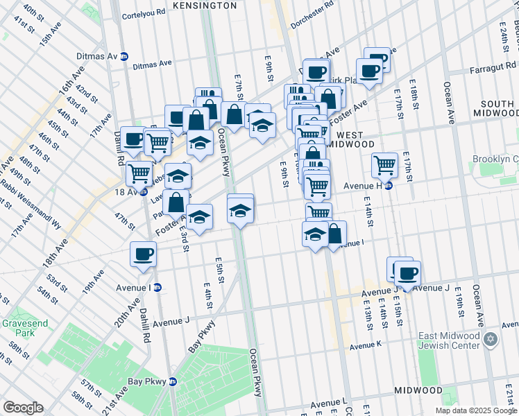 map of restaurants, bars, coffee shops, grocery stores, and more near 760 Avenue H in Brooklyn