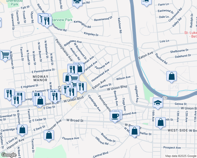 map of restaurants, bars, coffee shops, grocery stores, and more near 1966 Homestead Avenue in Bethlehem