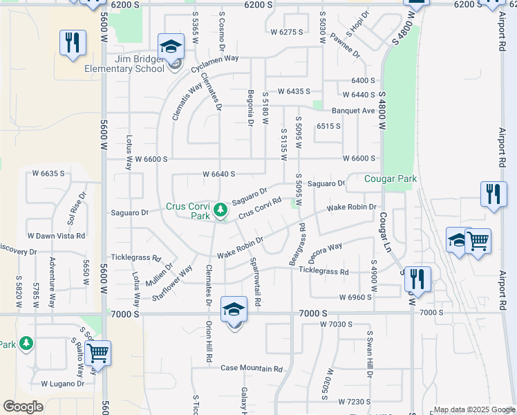 map of restaurants, bars, coffee shops, grocery stores, and more near 5198 Crus Corvi Road in West Jordan