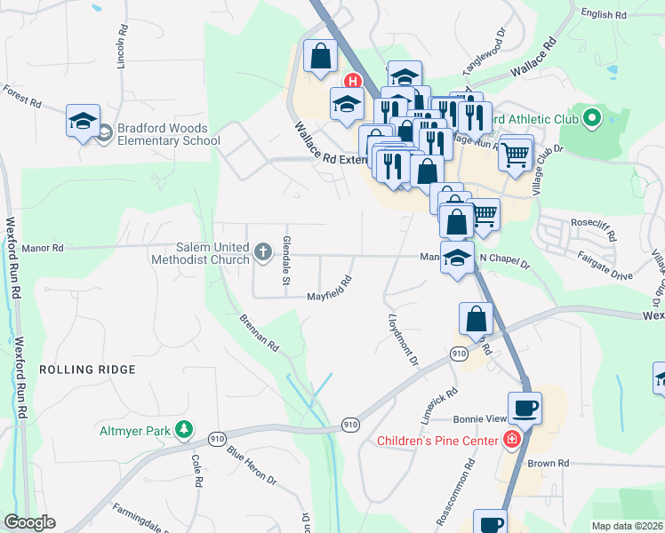 map of restaurants, bars, coffee shops, grocery stores, and more near 280 Manor Road in Wexford