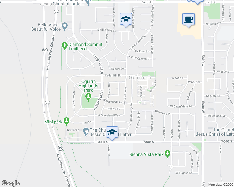 map of restaurants, bars, coffee shops, grocery stores, and more near 6096 August Lane in West Jordan