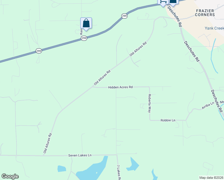 map of restaurants, bars, coffee shops, grocery stores, and more near 21727 Hidden Acres Road in Redding