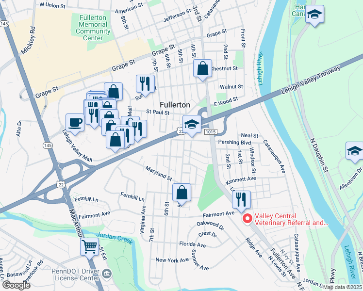 map of restaurants, bars, coffee shops, grocery stores, and more near 528 5th Street in Fullerton