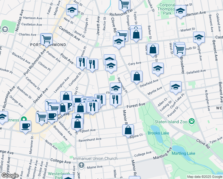 map of restaurants, bars, coffee shops, grocery stores, and more near 81 Greenleaf Avenue in Staten Island