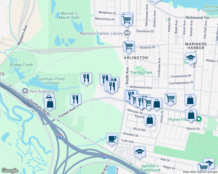 map of restaurants, bars, coffee shops, grocery stores, and more near 39 Dolson Place in Staten Island