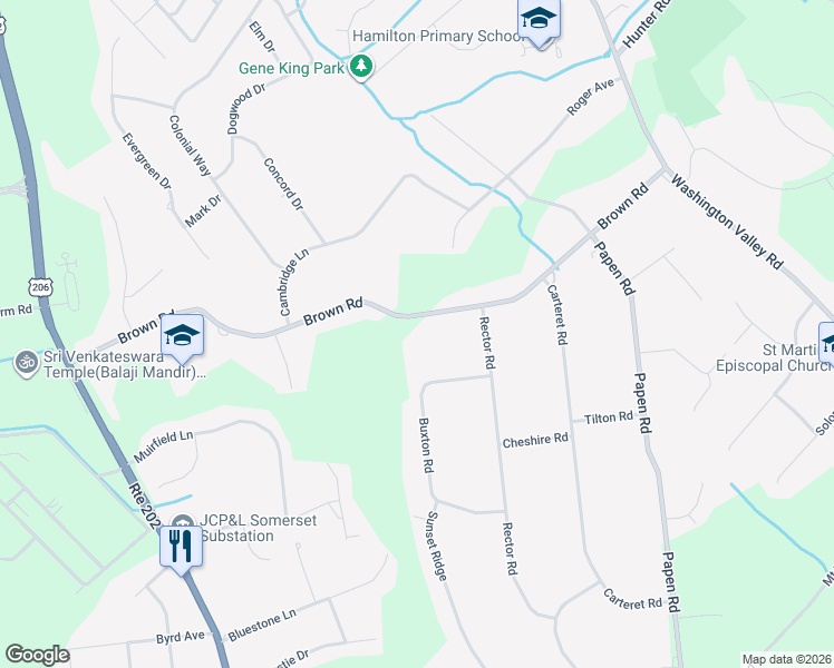 map of restaurants, bars, coffee shops, grocery stores, and more near 956 Brown Road in Bridgewater