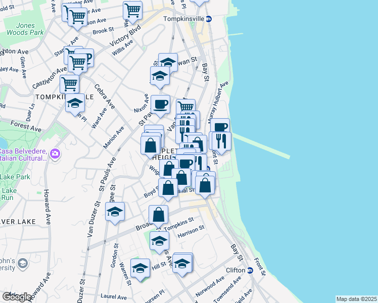 map of restaurants, bars, coffee shops, grocery stores, and more near in Staten Island