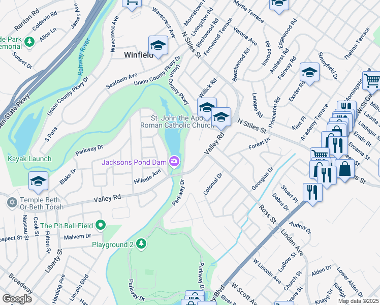 map of restaurants, bars, coffee shops, grocery stores, and more near 41 Union County Pkwy in Clark