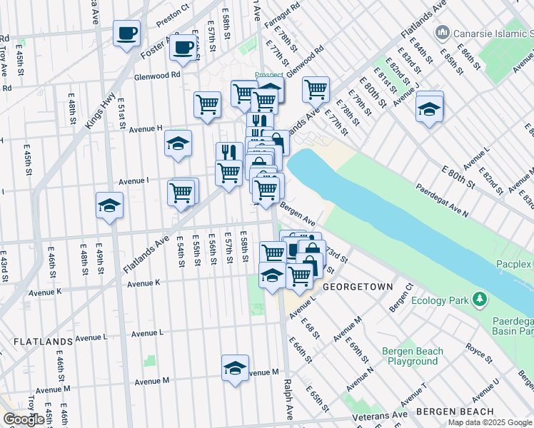 map of restaurants, bars, coffee shops, grocery stores, and more near 1988 Ralph Avenue in Brooklyn