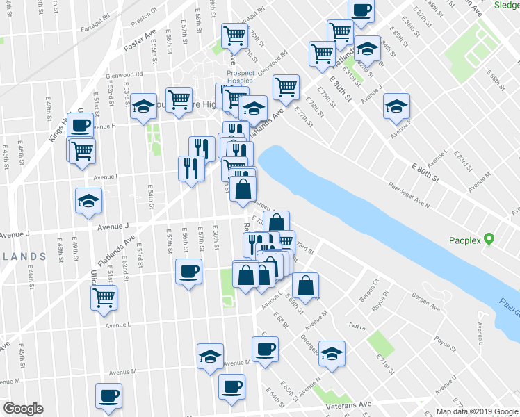 map of restaurants, bars, coffee shops, grocery stores, and more near 1072 Bergen Avenue in Brooklyn