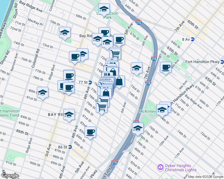map of restaurants, bars, coffee shops, grocery stores, and more near in Brooklyn