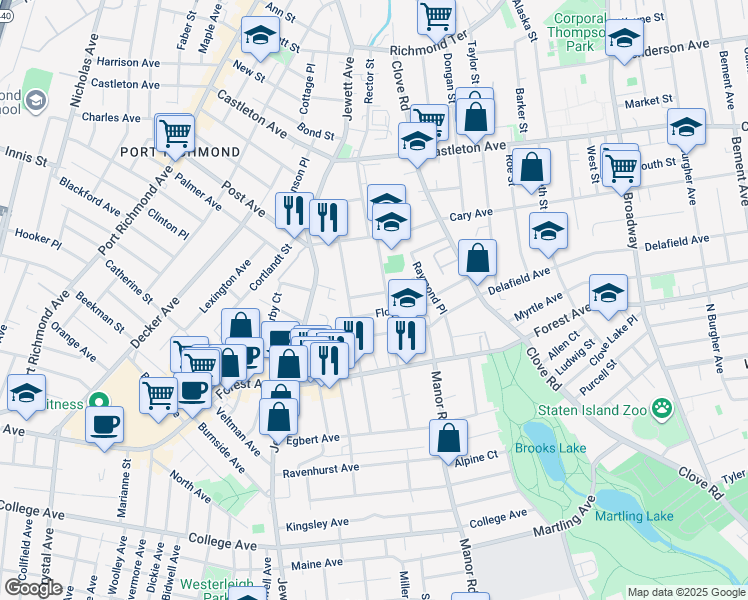 map of restaurants, bars, coffee shops, grocery stores, and more near 81 Greenleaf Avenue in Staten Island