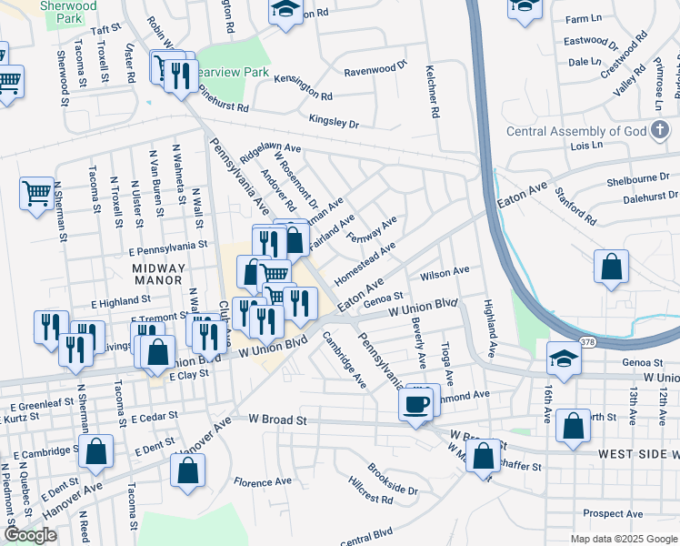 map of restaurants, bars, coffee shops, grocery stores, and more near 1966 Homestead Ave in Bethlehem