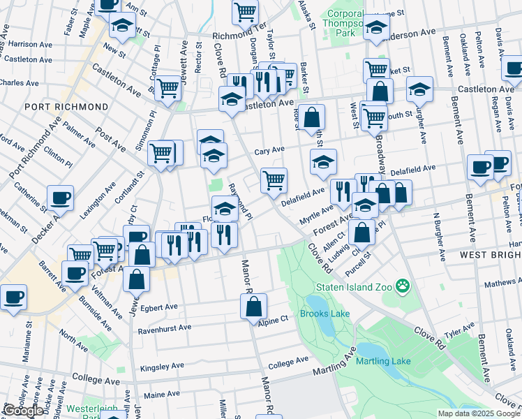 map of restaurants, bars, coffee shops, grocery stores, and more near 759 Delafield Ave in Staten Island