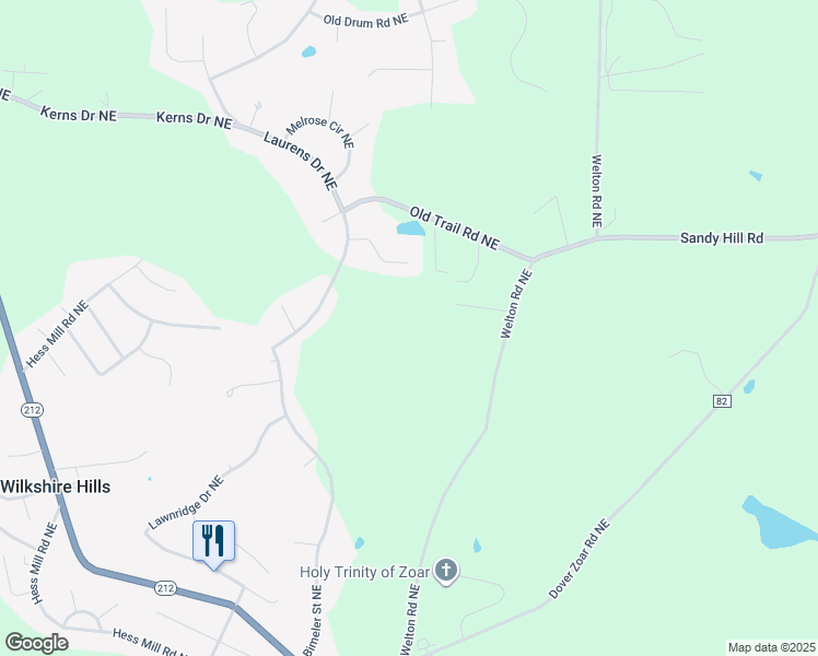 map of restaurants, bars, coffee shops, grocery stores, and more near 1770 Old Trail Road Northeast in Bolivar