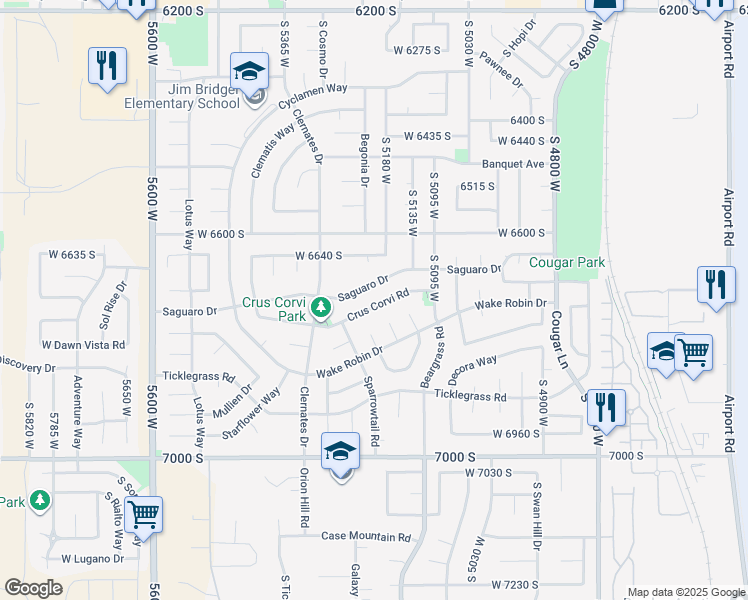 map of restaurants, bars, coffee shops, grocery stores, and more near 5198 Crus Corvi Road in West Jordan