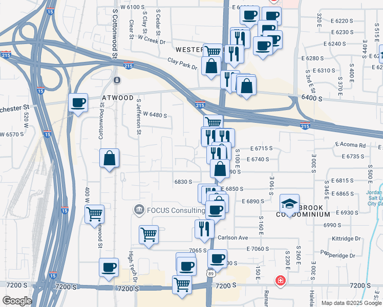 map of restaurants, bars, coffee shops, grocery stores, and more near 24 Lester Avenue in Murray