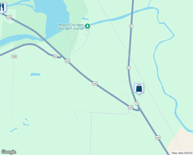map of restaurants, bars, coffee shops, grocery stores, and more near 5287 U.S. 250 in Beach City