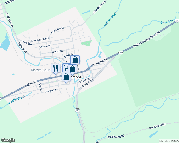 map of restaurants, bars, coffee shops, grocery stores, and more near 128 East Main Street in Tremont