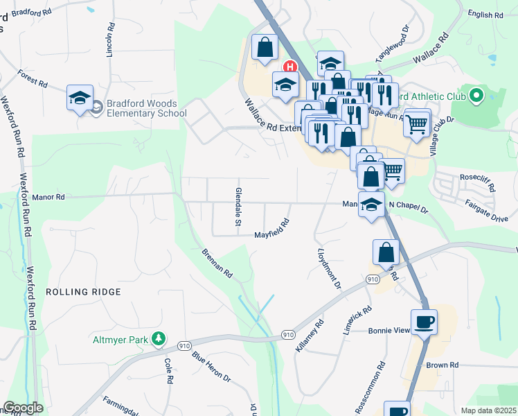 map of restaurants, bars, coffee shops, grocery stores, and more near 280 Manor Road in Allegheny County