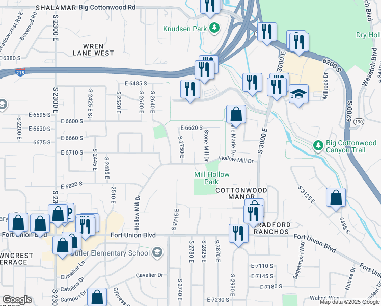 map of restaurants, bars, coffee shops, grocery stores, and more near 6716 Costa Cove in Cottonwood Heights