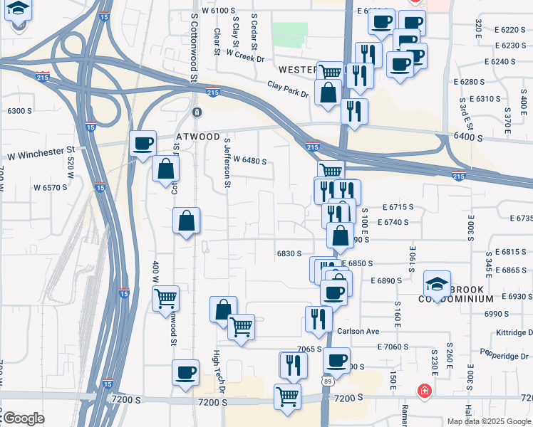 map of restaurants, bars, coffee shops, grocery stores, and more near 76 West Lester Avenue in Salt Lake City