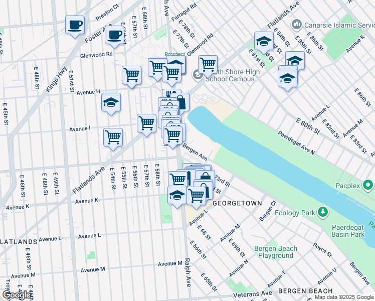 map of restaurants, bars, coffee shops, grocery stores, and more near 1072 Bergen Avenue in Brooklyn