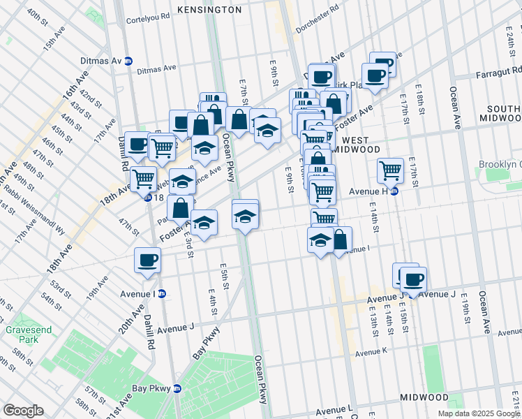 map of restaurants, bars, coffee shops, grocery stores, and more near 760 Avenue H in Brooklyn