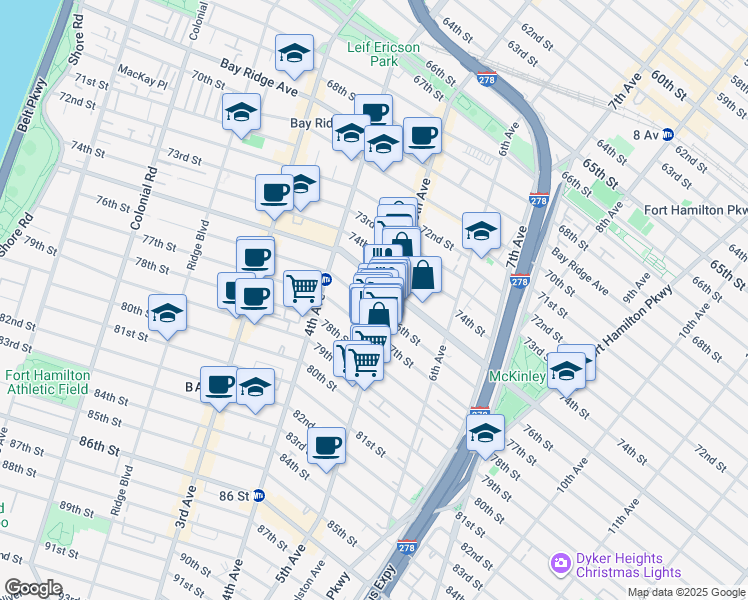 map of restaurants, bars, coffee shops, grocery stores, and more near 470 76th Street in Brooklyn