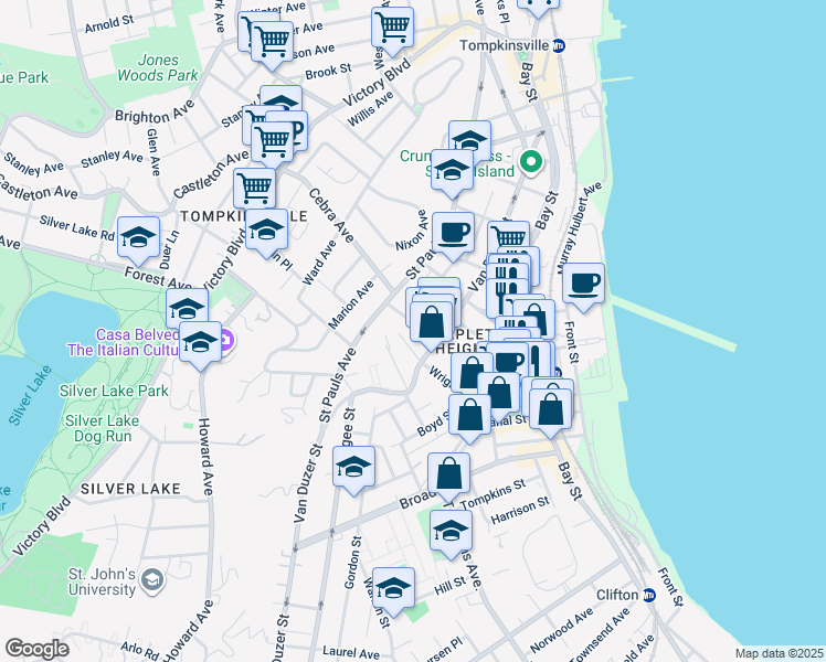map of restaurants, bars, coffee shops, grocery stores, and more near 132 Beach Street in Staten Island