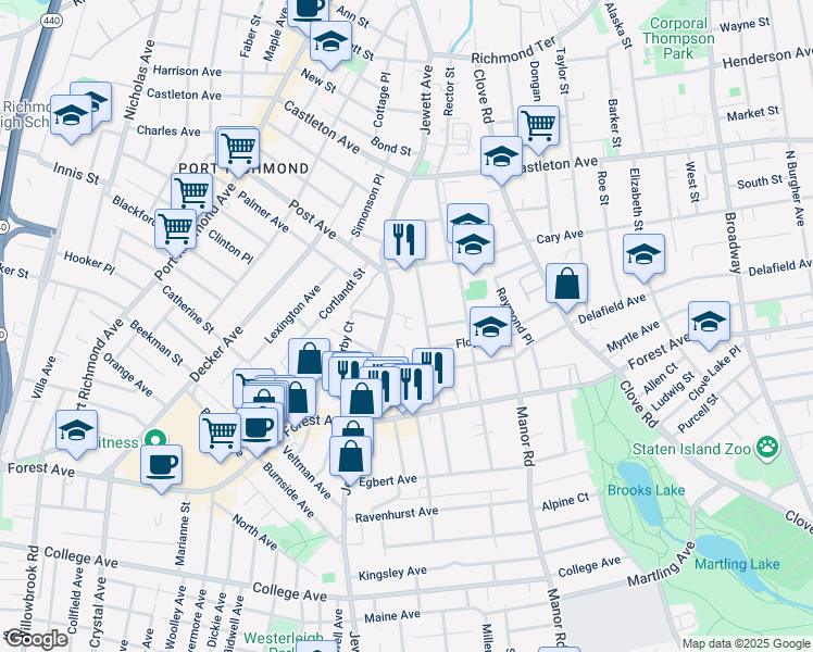 map of restaurants, bars, coffee shops, grocery stores, and more near 315 Jewett Avenue in Staten Island