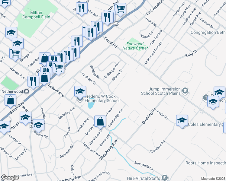 map of restaurants, bars, coffee shops, grocery stores, and more near 881 Sterling Street in Plainfield