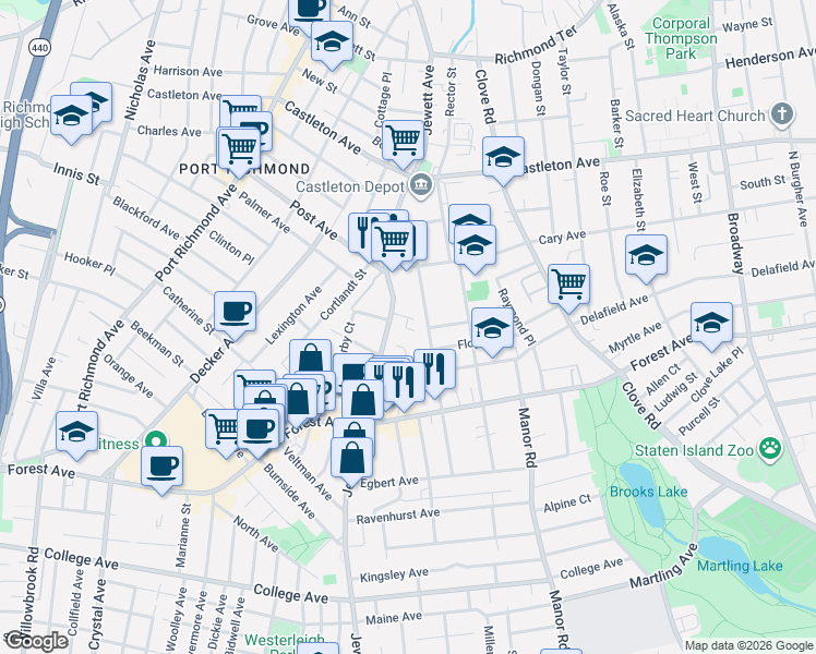 map of restaurants, bars, coffee shops, grocery stores, and more near 315 Jewett Avenue in Staten Island