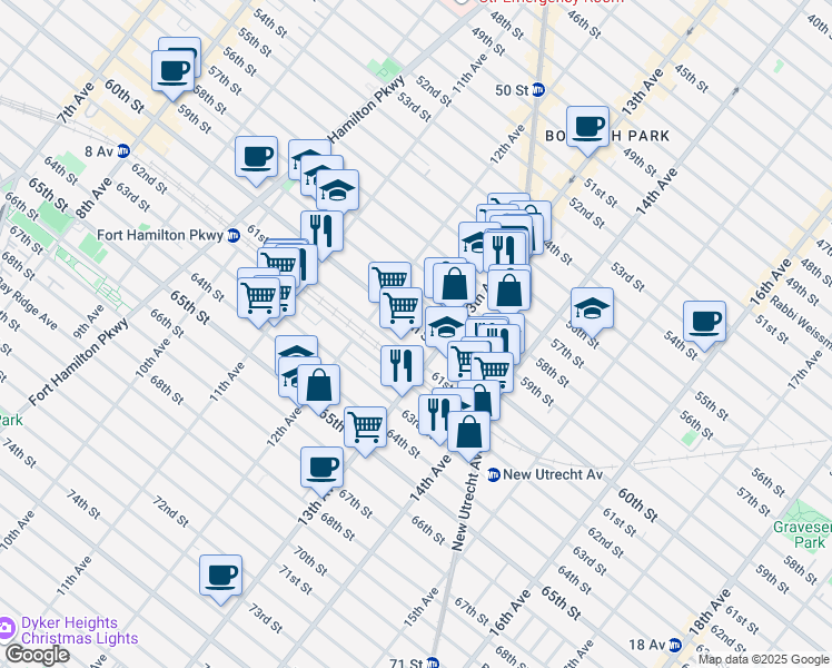 map of restaurants, bars, coffee shops, grocery stores, and more near 1260 60th Street in Brooklyn