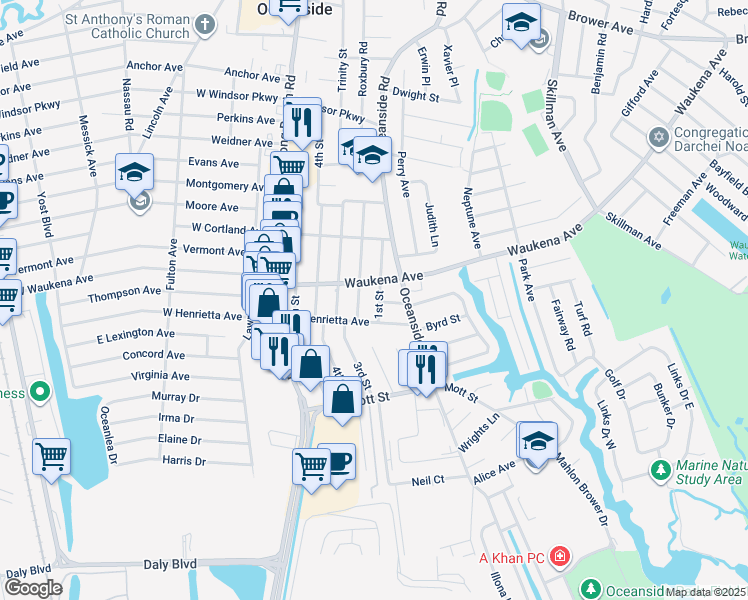 map of restaurants, bars, coffee shops, grocery stores, and more near 3350 1st Street in Oceanside