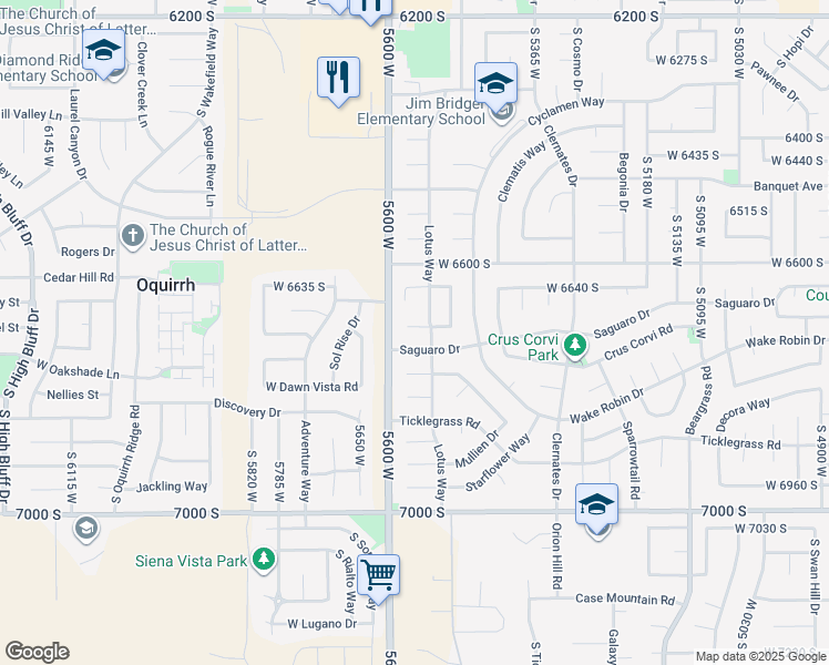 map of restaurants, bars, coffee shops, grocery stores, and more near 5557 Joshua Circle in West Jordan