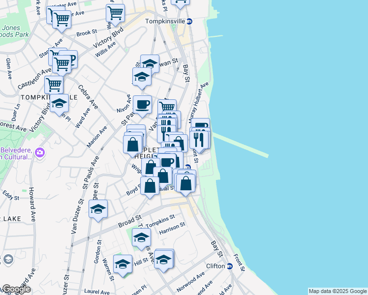 map of restaurants, bars, coffee shops, grocery stores, and more near 28 Sands Street in Staten Island
