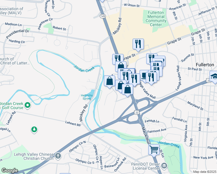 map of restaurants, bars, coffee shops, grocery stores, and more near 1580 Alta Drive in Fullerton