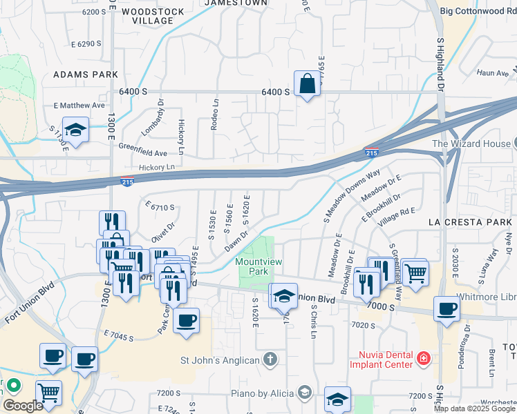 map of restaurants, bars, coffee shops, grocery stores, and more near 6700 South 1655 East in Cottonwood Heights