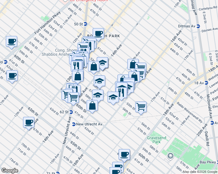 map of restaurants, bars, coffee shops, grocery stores, and more near 1471 56th Street in Brooklyn