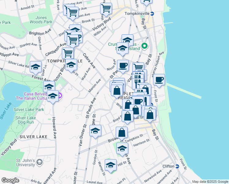 map of restaurants, bars, coffee shops, grocery stores, and more near 132 Beach Street in Staten Island