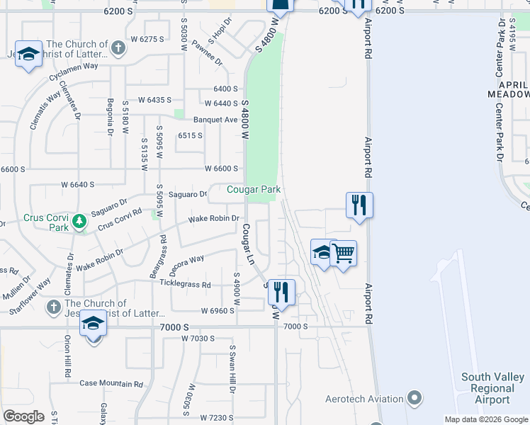 map of restaurants, bars, coffee shops, grocery stores, and more near 6731 Majestic Loop Road in West Jordan