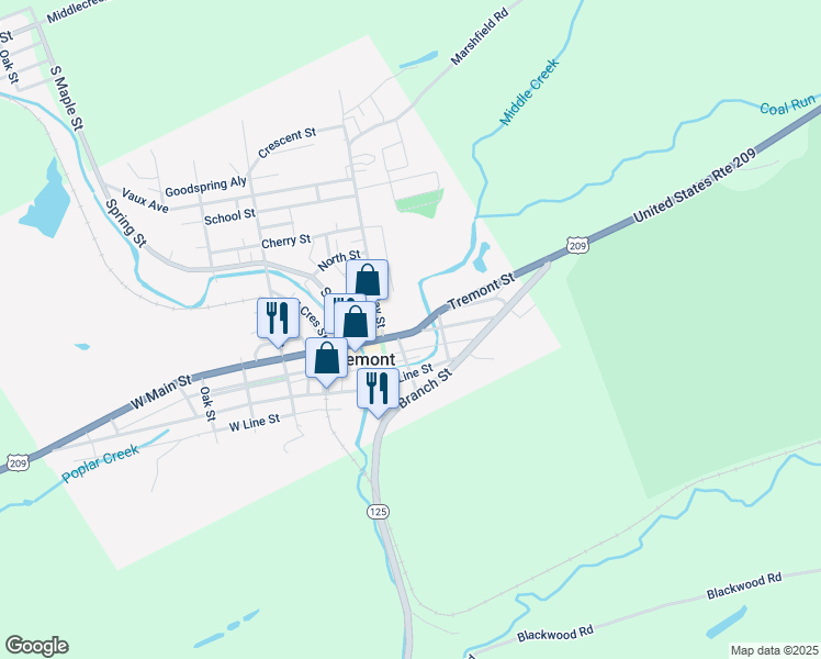 map of restaurants, bars, coffee shops, grocery stores, and more near 366 Main Street in Tremont