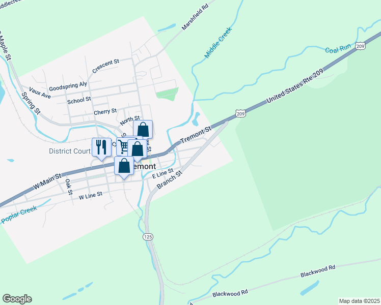 map of restaurants, bars, coffee shops, grocery stores, and more near 226 East Main Street in Tremont