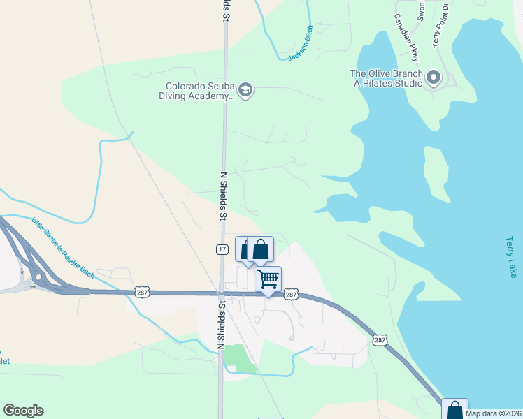 map of restaurants, bars, coffee shops, grocery stores, and more near 2928 North Shields Street in Fort Collins